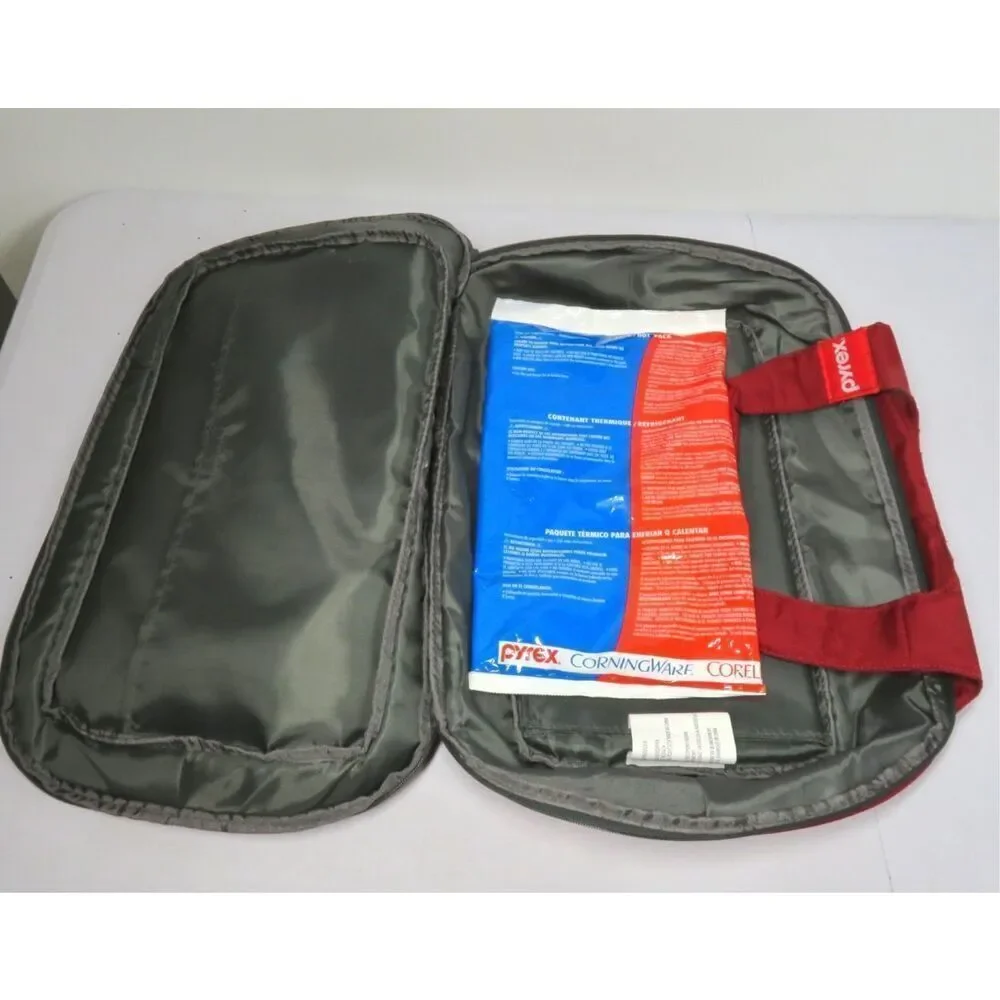 Vintage Pyrex Portables Red Casserole Dish Travel Bag Ice Heating Pack Included